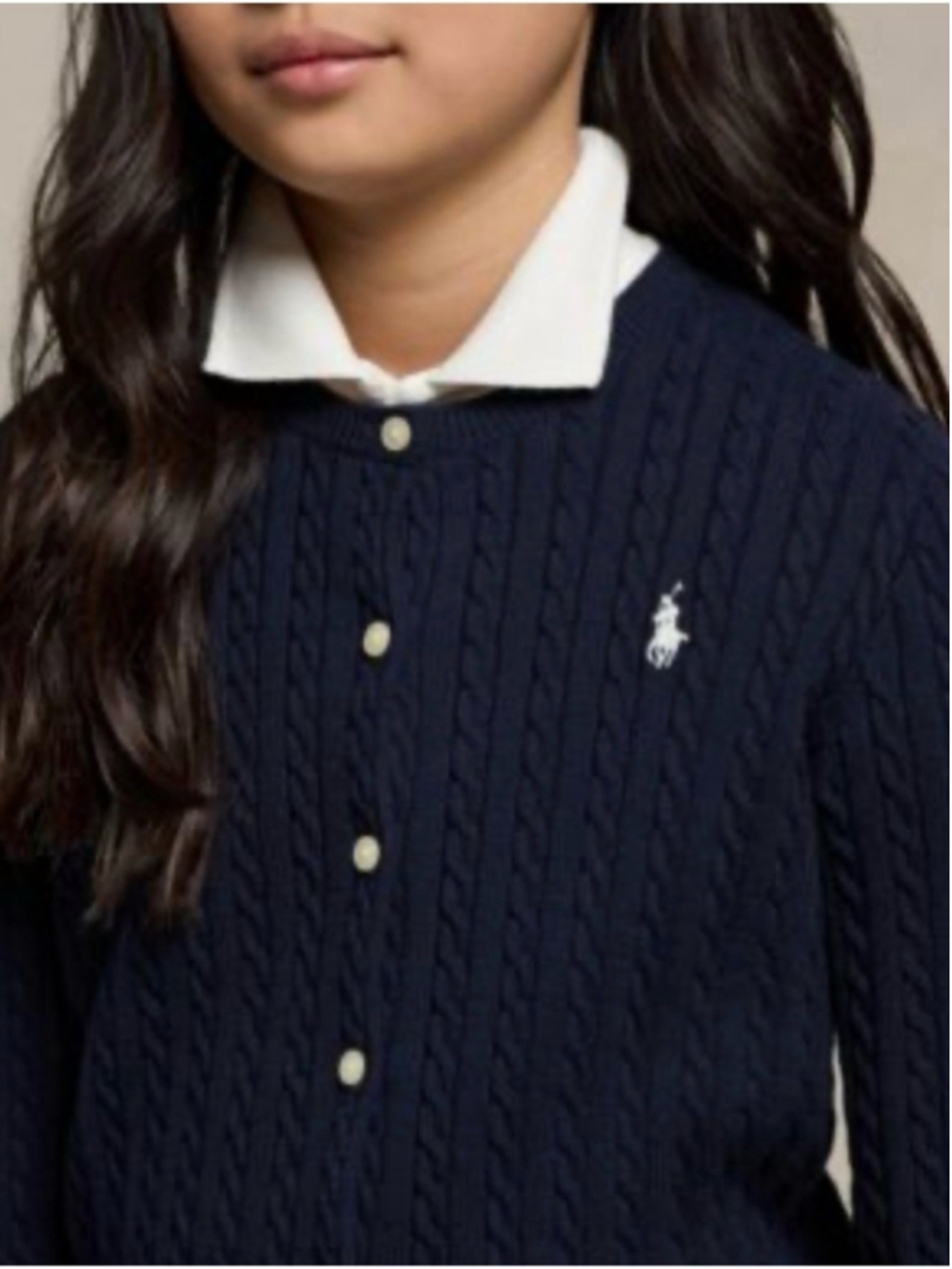 Polo Ralph Lauren Cable Knit Cardigan Navy Cotton Pony Logo Girls Small NWT